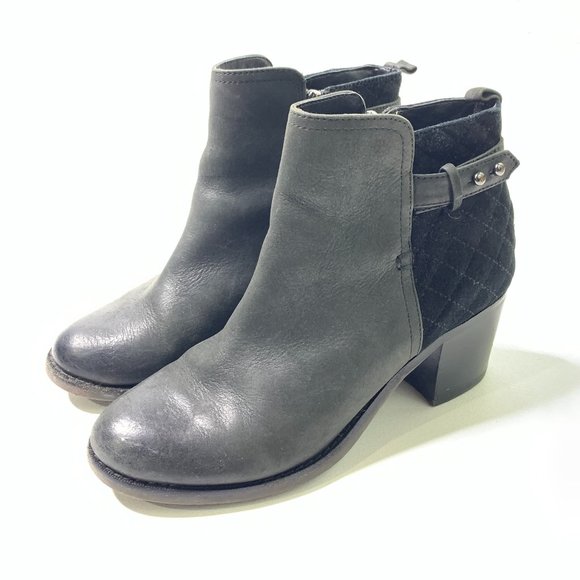 Sperry Leather Ankle Booties Boots Black Heels Quilted Suede Trendy Womens 6.5 - Picture 2 of 9
